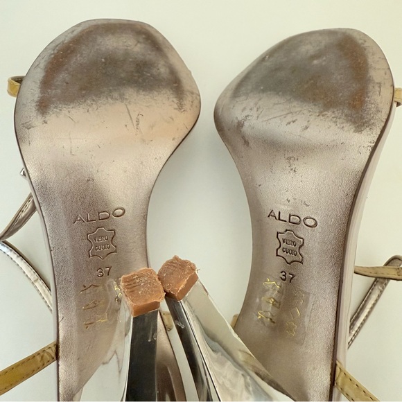 📦 MOVING SALE: ALDO Tan and Silver Strappy Heels - Picture 6 of 8
